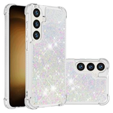 Imagem de MRRSIWEI Capa com glitter brilhante para Samsung Galaxy S25 Plus / S24 Plus, TPU macio, brilhante, líquido, flutuante, transparente, capa para mulheres e meninas, para Galaxy S25 Plus. Branco líquido