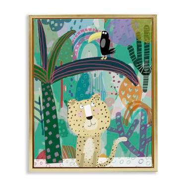Imagem de Stupell Industries Arte de parede em tela flutuante preta selva chita e tucano, design por Carla Daly, 80 x 63 cm