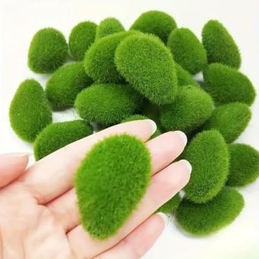 Imagem de 5 peças de decoração de pedras artificiais de musgo – Pedras falsas cobertas de musgo verde | para arranjos florais/jardins/artesanato
