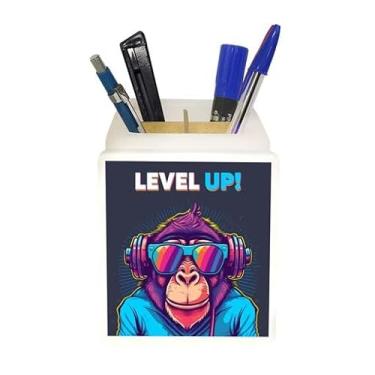 Imagem de Organizador de Mesa Iluminado, Design Moderno com Estampa Colorida de Macaco Gamer, para Escritório e Home Office