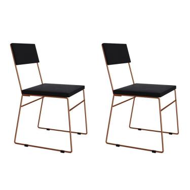 Imagem de Kit 2 Cadeiras De Jantar Estofada Málaga Base Cobre Veludo Preto