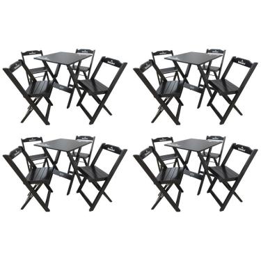 Imagem de Kit 4 Conjuntos Mesa Dobrável Madeira 70x70 Com 4 Cadeiras Personalizada Hei Preta - Cor: Preto