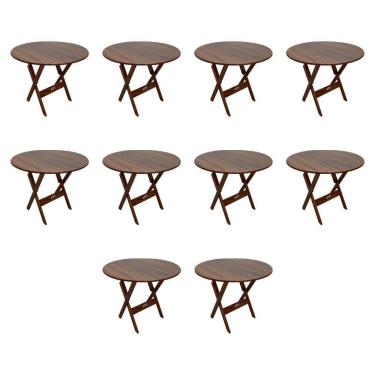 Imagem de Kit 10 Mesas Dobráveis De Madeira Redonda 90cm Imbuia - Cor: Preto