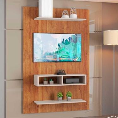 Imagem de Painel Para Tv Até 50 Byte Com Nicho E 2 Prateleiras Mel / Off White Mel / Off White