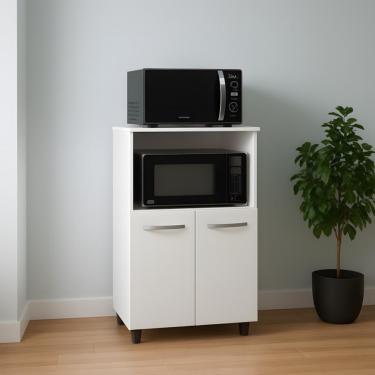 Imagem de Balcão Multiuso Forno Microondas 2 Portas Com Nicho 2 Portas Branco