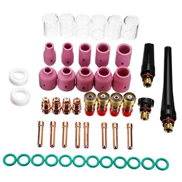 Imagem de Kit de 6 copos de vidro para tocha de soldagem TIG 49 peças para série WP-17 WP-18 WP-26 - acessórios e fácil de usar - conjunto de ferramentas de soldagem para profissionais e praticantes de