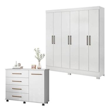 Imagem de Cômoda Flora E Guarda Roupa Casal Prático Branco - Demóbile