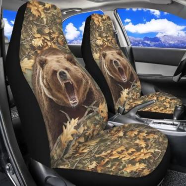 Imagem de Dreaweet Capas de assento de carro camufladas Bear Hunting apenas 2 peças respiráveis universais capas de assento concha alto para carros, SUV, caminhões, camuflagem, acessórios de carro para mulheres