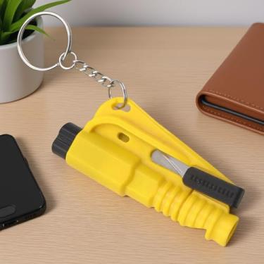 Imagem de Chaveiro de ferramenta de quebra de janela de carro, disjuntor de vidro 3 em 1, cortador de cinto de segurança e apito de sobrevivência, ferramenta aplicável a todos os carros (amarelo)