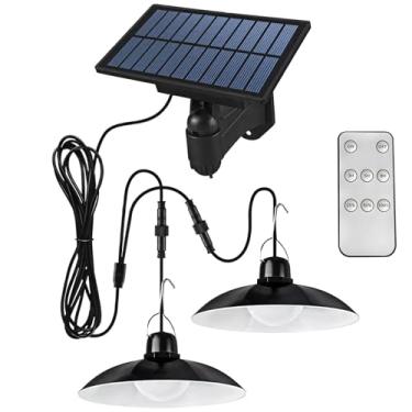 Imagem de Luzes pendentes solares projetadas ao ar livre, iluminação LED à prova d'água interna/externa, Ip55, controle remoto, preto metálico, para barraca, acampamento e pátio fácil instalação