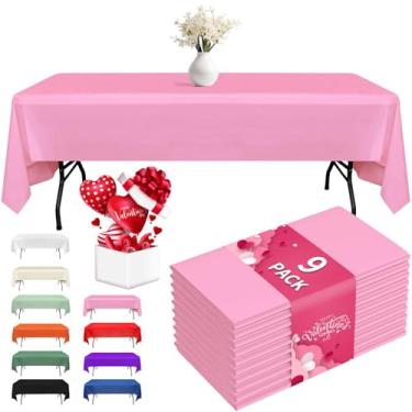 Imagem de Fixwal Pacote com 9 toalhas de mesa descartáveis de plástico, 137 x 272 cm, festa de Páscoa, dia dos namorados, decorações de dia das mães, toalhas de mesa, retângulo, capa de plástico pastel, à prova