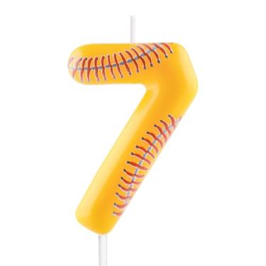 Imagem de Vela de beisebol – Número 7 velas para topo de bolo, vela de softbol de 6 cm, velas de aniversário esportivas, perfeitas como decorações de bolo com tema de beisebol para meninos, meninas
