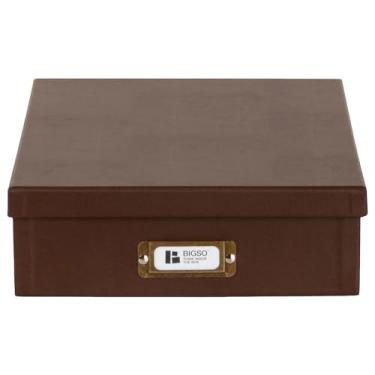 Imagem de Bigso Oskar Caixa de armazenamento de documentos de papelão com tampa para papéis A4 e tamanho carta - Caixa de lembrança elegante, resistente e empilhável com suporte de etiqueta - L10,5 cm x P 13,20
