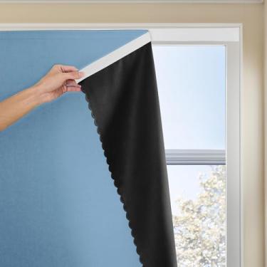 Imagem de JILRON Cortina adesiva 100% blackout sem perfuração fácil instalação para persianas de quarto com bloqueio de luz (azul-celeste 140 L x 241 cm L-1P)