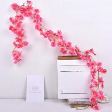Imagem de Flores artificiais - flor de seda com hastes rosa flor de cerejeira arranjos florais falsos para casa de banho escritório mesa central prateleira decoração de casamentos