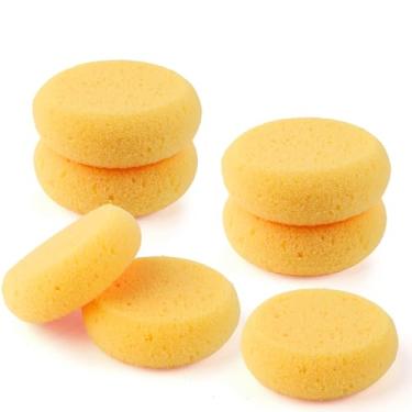 Imagem de 7 peças de esponjas redondas de pintura amarela, esponja de artista para aquarela, elasticidade de cerâmica/esponjas de sabão de absorção de água, esponja para cerâmica e limpeza de sela de cavalo