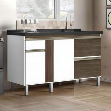 Imagem de Gabinete Cozinha 100% Mdf Armário Pia 144cm Portas e Gavetas (Avelato/Branco)