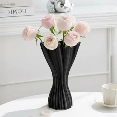 Imagem de Vaso de cerâmica preto minimalista, vaso de flores decorativo de forma orgânica irregular para decoração de casa, acento moderno Wabi-Sabi para prateleira de mesa de sala de estar