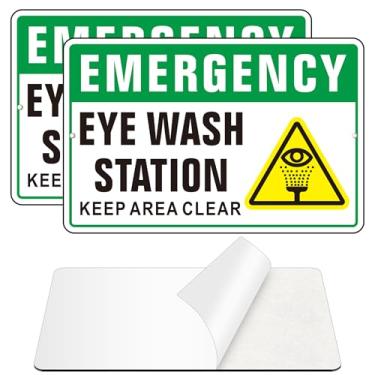 Imagem de Placa de estação de lavagem de olhos, (embalagem com 2) autoadesivo, livre de ferrugem e reflexiva, adesivos metálicos de alumínio para parede, uso interno e externo (23 x 15 cm, verde/branco)