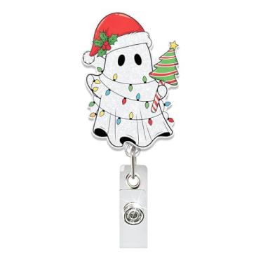 Imagem de Carretel de crachá de Natal engraçado fantasma de inverno fofo chapéu de Papai Noel boneco de neve retrátil para crachá com clipe jacaré acessórios para identificação para enfermeira, trabalhadora de