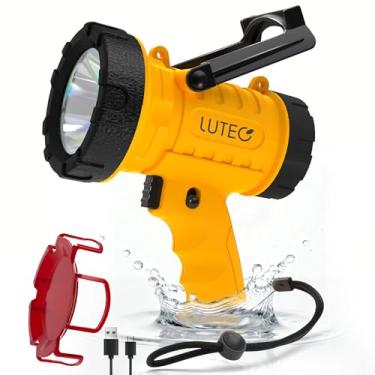 Imagem de LUTEC Lanterna holofote recarregável com LED de alto lúmens, holofotes IP67 à prova d'água recarregável portátil com 4 modos de pesquisa com suporte dobrável e filtro de luz vermelha (laranja)