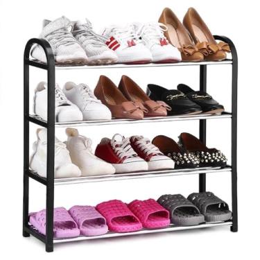Imagem de Sapateira Organizador de Sapatos Vertical com 4 Prateleiras, Estrutura em Metal, Suporte para Calçados tênis 8 pares