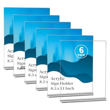 Imagem de Suporte de placa de acrílico 21 x 28 cm, pacote com 6 - Expositor de mesa dupla face em forma de T para menus, panfletos, fotos