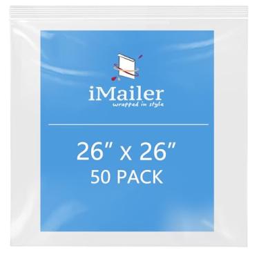 Imagem de iMailer - Pacote com 50 66 cm x 66 cm - Sacos com zíper resseláveis de 2 mm - Sacos plásticos transparentes com trava superior para armazenamento, organização, artesanato, viagens