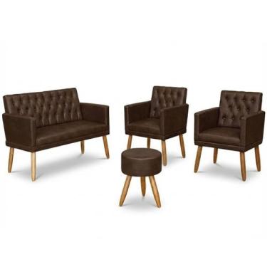 Imagem de Jogo 1 Namoradeira 2 Poltronas Capitone com Puff material sintético pa