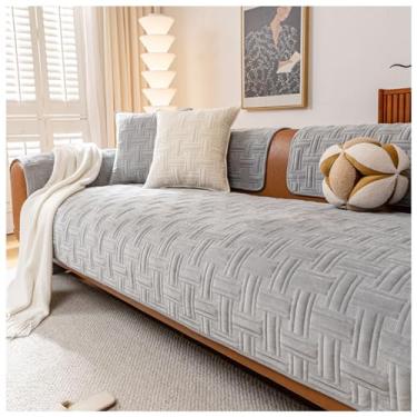 Imagem de SPXMQSS Capa de sofá de veludo cristal em forma de L, protetor de sofá quente e espesso, capa de almofada universal antiderrapante lavável C 110 x 110 cm