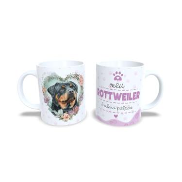 Imagem de Caneca de Cerâmica 325ml com Tema Beagle, Design de Cachorro com Flores, Branco e Rosa (13202)