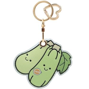 Imagem de Capa MC Fashion de couro PU compatível com AirTag, linda capa de rastreador GPS com tema vegetal charmoso chaveiro (abobrinha)