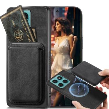 Imagem de Ephoou Capa magnética para Motorola Edge 60 Fusion com compartimento removível para cartão de crédito, capa ultrafina resistente a arranhões de couro PU para Edge 60 Fusion. TCK-Retro Preto
