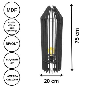 Imagem de Luminária De Chão Mdf Penedo Preto - 75x20cm