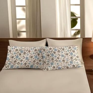Imagem de Jogo de Lençol Cama Casal Malha Comfort 100% algodão 3 Peças Estampadas (Floral Bege)