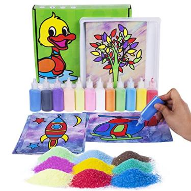Imagem de Berry President Cartões de pintura de areia arte infantil colorir kit de artesanato de papel DIY com 12 garrafas de areia colorida para crianças de 4 5 6 7 anos de idade (12 garrafas, verde)
