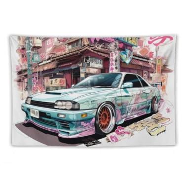 Imagem de HouLaiZhe Tapeçaria de carro Y2k Graffiti R32 arte de modificação Jdm carro pendurado na parede quarto decoração de casa tapeçarias estética piquenique decoração de parede arte de parede para