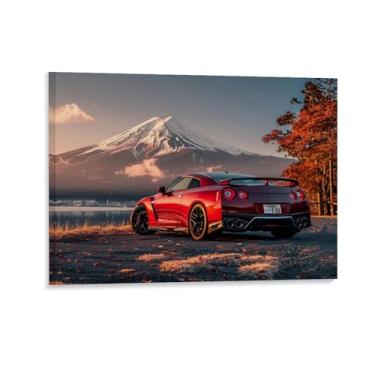 Imagem de HouLaiZhe R35 Sports Car Mount Fuji Posters Tela Estética Decoração de Parede Pintura de Parede Impressões Sala de Galeria Decoração de Parede para Quarto Sala de Estar Escritório 24 x 32 polegadas