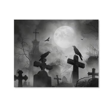 Imagem de HouLaiZhe Pôster de Halloween Lápide Lua Corvo Impressão de Arte de Parede Decorações de Halloween Decoração de Parede Estética Gótica para Sala de Estar Quarto 08 x 10 polegadas (20 x 25 cm)