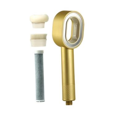 Imagem de Fenteer Chuveiro de mão com pulverizador, prático com esponja e escova, fácil de instalar, ideal para regar plantas, lavar carros e viagens, Ouro