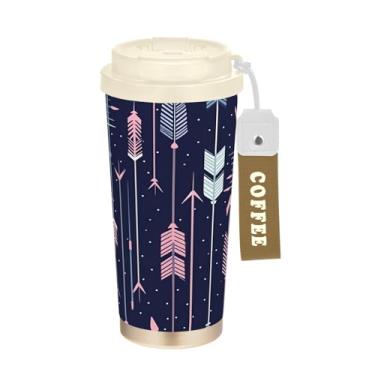 Imagem de Wassud Caneca de café de viagem isolada Arrows copo à prova de vazamento com tampa e canudo garrafa de água de aço inoxidável para café quente/gelo, chá e cerveja