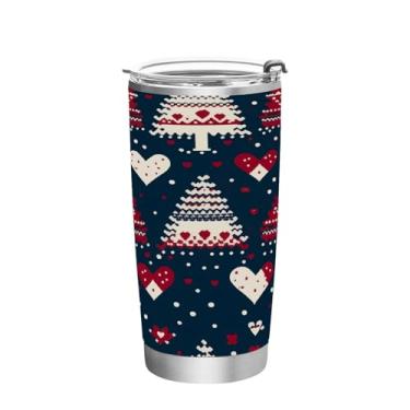 Imagem de Wassud Copo de fundo de Natal de 340 g com tampa e canudo, copo isolado de parede dupla de aço inoxidável para bebidas frias e quentes