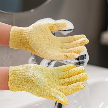 Imagem de 1 par de luvas esfoliantes para chuveiro, luvas esfoliantes de banho de nylon para banheiro, luvas esfoliantes corporais para mulheres e homens (amarelo, 18 x 7 cm)