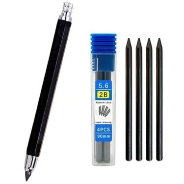 Imagem de JOMPENS Conjunto de lapiseira de metal de 5,6 mm com clipe de embreagem mecânica de metal, lápis grafite e 4 peças de grafite para construção, desenho de rascunho, artesanato, esboço de arte (caneta