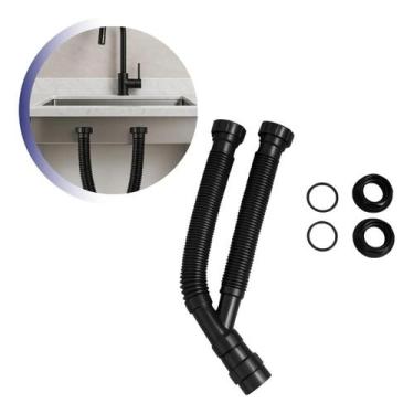Imagem de Sifão Sanfonado Duplo Lavatório/Pia/Tanque 80Cm Preto Preto - Taivi, P