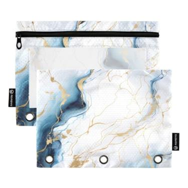 Imagem de CEBUGI 3 bolsas de lápis com zíper e janela transparente, 2 pacotes de estojo para exames de sala de aula (fundo de mármore)