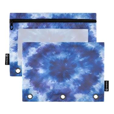 Imagem de CEBUGI 3 bolsas de lápis com zíper e janela transparente, 2 pacotes de estojo para exames de sala de aula (azul tie-dye)