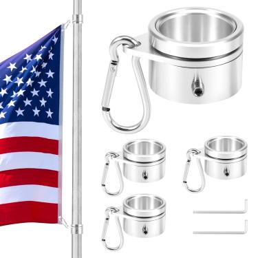 Imagem de ZJRDYYK 4 anéis de mastro de bandeira de liga de alumínio com rolamentos, clipes anti-envoltório de 360 graus, anéis de montagem rotativos de mastro, peças de substituição de mastro de bandeira (1,25