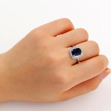 Imagem de Anel de halo retangular de pedra vermelha azul para mulheres, moda grande retangular zircônia cúbica anel coquetel para aniversário de casamento uso diário YC6492, Latão Zircônia cúbica, Sem pedra