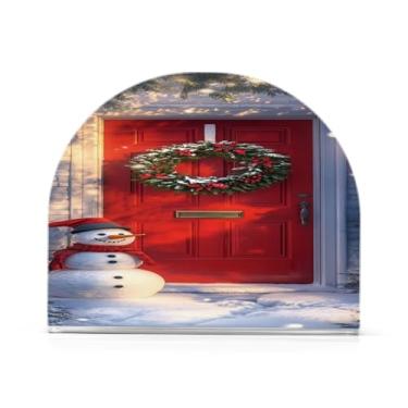 Imagem de Qilmy Porta vermelha festiva guirlanda de Natal porta-guardanapos para mesas, elegante suporte de guardanapo de papel de placa acrílica, dispensador de papel de seda independente moderno para jantar